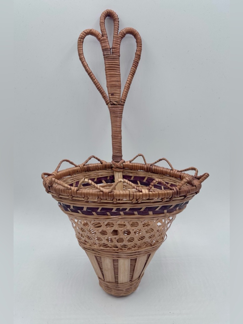 Vintage Wicker Rattan Wall Hanging Basket Small 15" x 7.5"